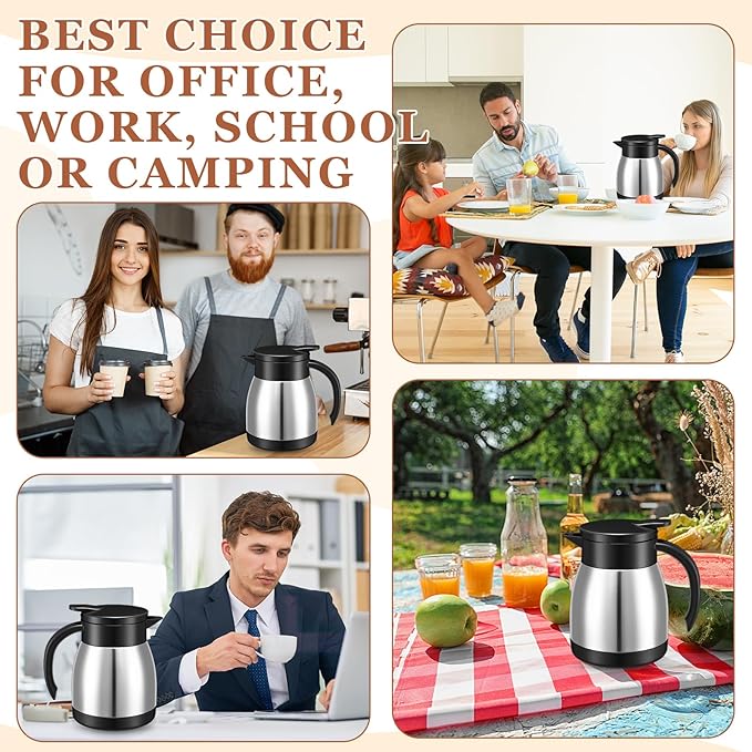 Norme 2 Pcs Thermal Coffee Carafe Insulated Stainless Steel Coffee Carafe for Hot Liquid Vacuum Thermal Pot Creamer Pitcher Dispenser with Brushes Keeping Hot Water Milk(Silver,17 oz)