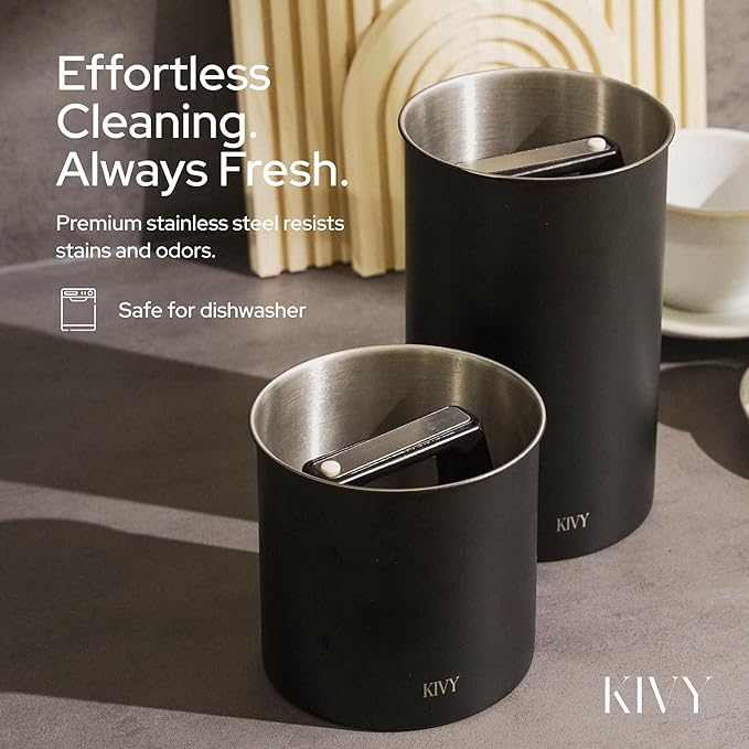 KIVY Vacuum Seal Coffee Canister [AIRTIGHT] - Coffee Canister with Airtight Lid - Airtight Jar - Air Tight Coffee Container - Coffee Storage Vacuum Canister (Stainless Steel)