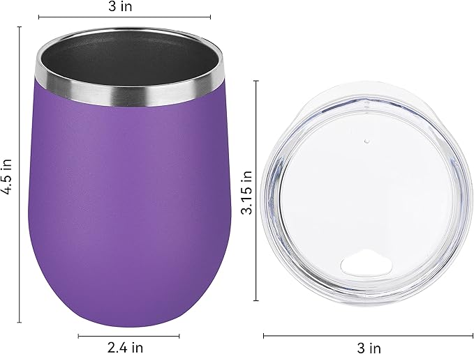 DOMICARE Stainless Steel Wine Tumbler Bulk with Lid, Personalized Insulated Tumblers Set, 12oz Travel Coffee Cups Pack of 1, Purple