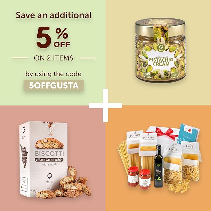 Gusta Pistachio Biscotti - Authentic Tuscan Italian Cookies - Artisanal Recipe with Whole Pistachios - Made in Italy - Only Few Ingredients, Nothing Artificial - 8.82oz