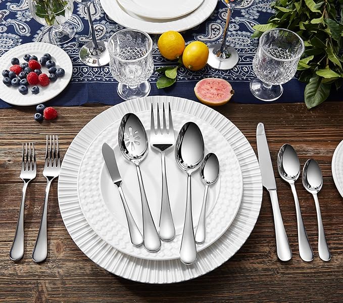 KEAWELL Premium Verona 4-Piece 9 inch Spoon Set – 18/10 Stainless Steel, Heavy-Duty Mirror-Finished Silverware for Daily Meals, Hosting and Special Occasions (4, Serving Spoons)