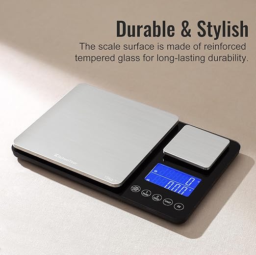 KitchenTour Dual Platform Digital Kitchen Scale with Total Weight Function - 500g/0.1g & 15kg/1g - Accurate for Cooking and Baking Black