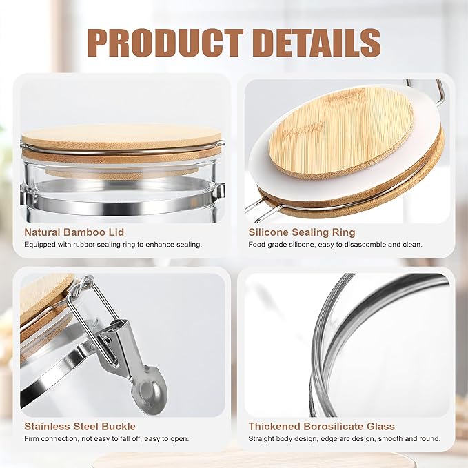 18 oz/550 ml Glass Storage Canister with Airtight Bamboo Lid, Small Clear Decorative Container Jar for Coffee Spice Candy Salt Tea Cookie Condiment Pepper Sugar Overnight Oatmeal Snacks