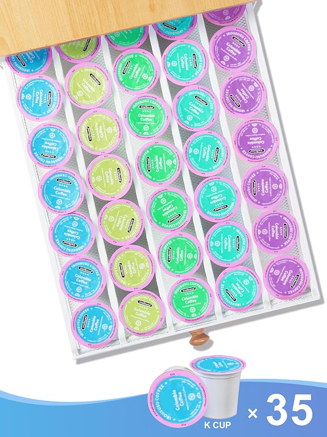 Coffee Pod Holder Counter Coffee Vertuo Capsules Storage Organizer with Sliding Drawer Compatible For K-Cup Pods Nespresso Pods No Assembly Needed Oak Color