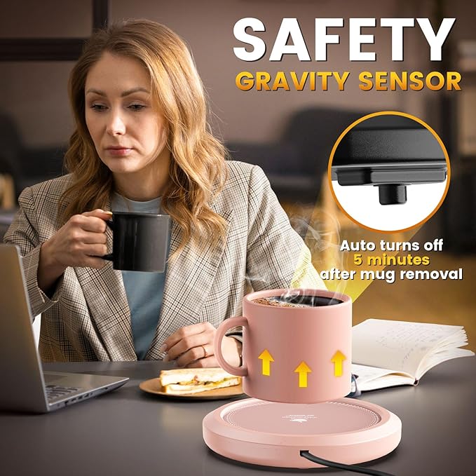 Fast Heating Mug Warmer - 4 Temp Settings & 1-12H Timer, Coffee Cup Warmer Plate for Desk Auto Shut Off, Ideal Beverage Warmer Gift for Coffee, Tea, Milk (Pink)
