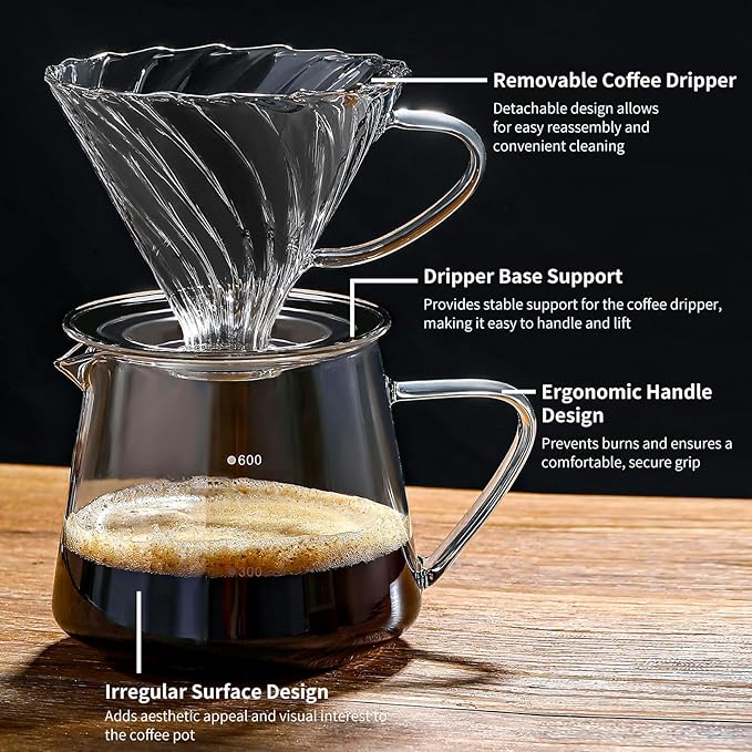 Unbreakable - Pour Over Coffee Maker 750ML/25OZ, Heat Resistant Borosilicate Glass Dripper with Filter Holder, BPA-Free Manual Coffee Brewer for Home and Office Use