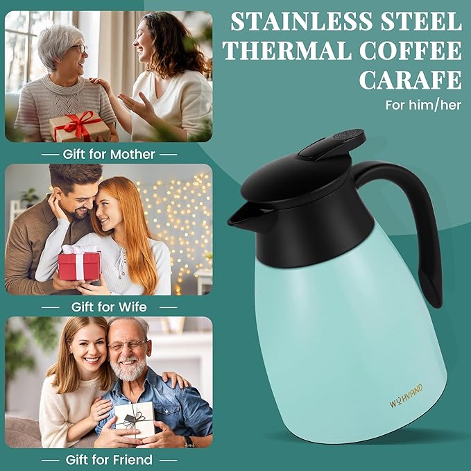 34 Oz Thermal Coffee Carafe, Stainless Steel Insulated Vacuum coffee crafts to keep coffee hot, 1 Liter Tea Water Coffee and Beverage Dispenser (Blue)