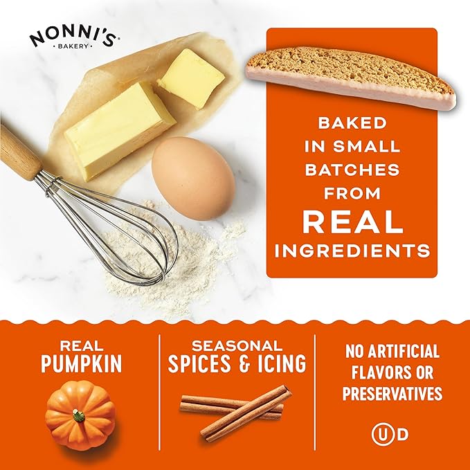 Nonni's Pumpkin Spice Biscotti Holiday Cookies - 3 Boxes Pumpkin Cookies - Pumpkin Biscotti w/Cinnamon Icing - Biscotti Individually Wrapped Pumpkin Spice Cookies - Kosher Coffee Cookies 6.88 oz