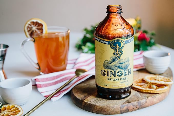 Portland Syrups Authentic Ginger Syrup - Intense Ginger Flavor with Slightly Hot Finish - Beverage Concentrate for Mocktails, Cocktails, Lattes, & Baking - 12 oz Bottle, 24 Servings (Pack of 2)