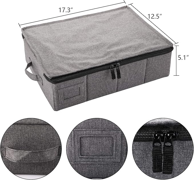 TOPZEA Cup and Mug Storage Box, China Cup Storage Box with Lid and Handles, Holds 12 Coffee Mugs and Tea Cups, Moving Boxes for Mugs and Cups, Fully-Padded Inside, Hard Shell and Stackable, Grey