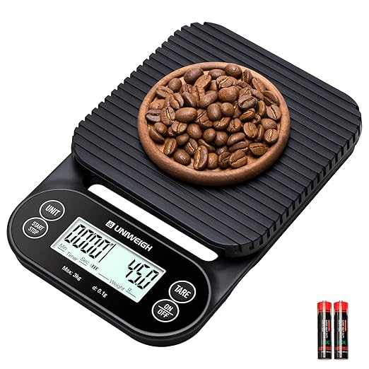 Digital Coffee Scale with Timer 3kg/0.1g,High Accuracy Espresso Scale with Timer/Auto Off/Tare Function,for Pour Over Drip Coffee,Kitchen Scale with LCD Display (Batteries Included)