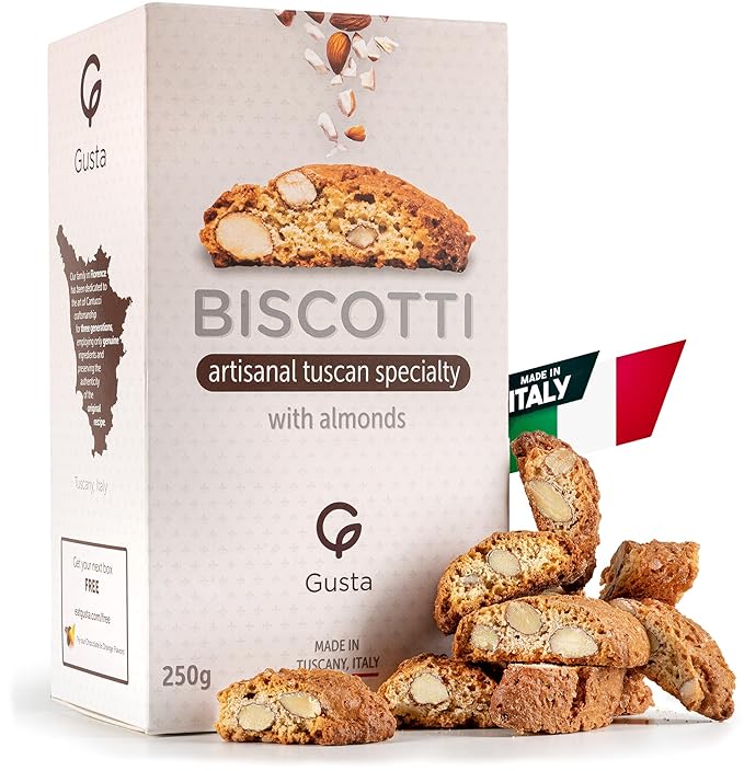 Original Almond Italian Biscotti Cookies - Made in Tuscany, Italy - Classic Two Bites Size - All Natural Ingredients - Fresh & Genuine Italian Dessert Treats - 8.82oz