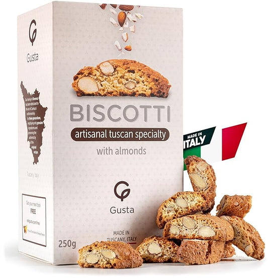 Original Almond Italian Biscotti Cookies - Made in Tuscany, Italy - Classic Two Bites Size - All Natural Ingredients - Fresh & Genuine Italian Dessert Treats - 8.82oz