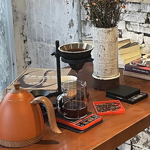 Coffee Scale with Timer 3kg/0.1g High Precision Espresso Scale Rechargeable Portable Digital Coffee Scale Auto Tare Smart Water Flow Suitable for Baristas or Kitchen Scale (Orange)