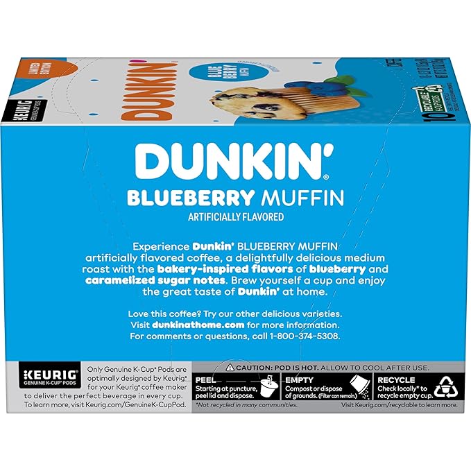 Dunkin' Blueberry Muffin Flavored Coffee, 60 Keurig K-Cup Pods