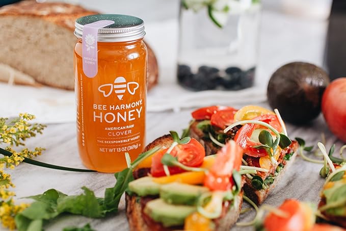 Bee Harmony Raw Clover Honey, 12 OZ (Pack of 2 Jars), Made in the USA