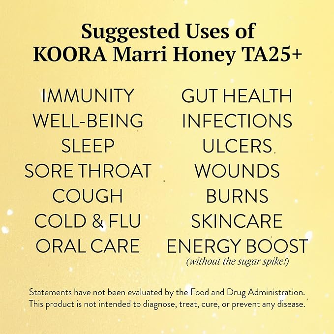 KOORA Marri Honey TA 25+ (MGO 1197+ Manuka Honey Rating Equiv.) Low GI, Raw Medicinal Honey for Daily Health & Immune Support, from the Ancient Wild Forests of Western Australia, 8.8 oz