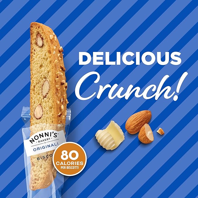 Nonni's Originali Classic Almond Biscotti Cookies – Individually Wrapped Italian Coffee Snack, Crunchy Twice-Baked, 80 Cal Each, 17.25 oz Carton, 4 Pack