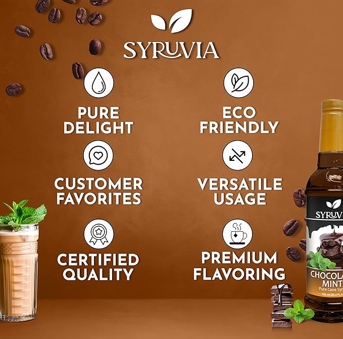 Syruvia Holiday Syrup Chocolate Mint - 25.4oz - Flavor Holiday Gift Set, Gluten-Free, Kosher With Pump