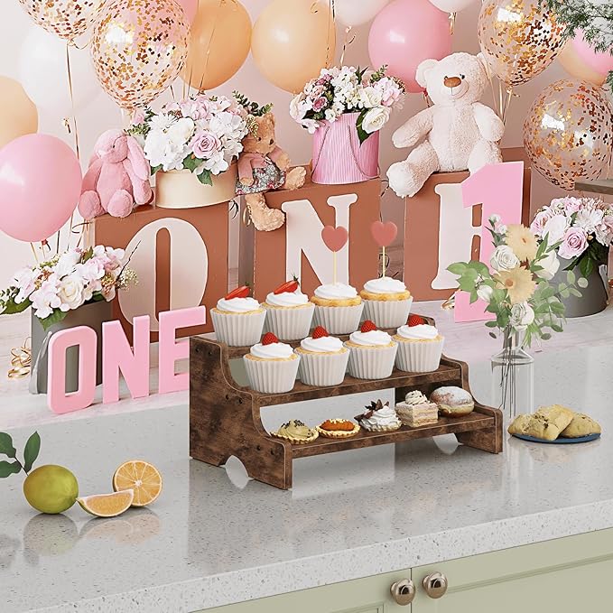 Wooden Display Riser Stand, Tiered Perfume and Cologne Organizer Stand, 3 Tier Spice Rack, Rustic Display Shelf for Candles, Kitchen Storage Holder for Spice Bottles, Jars, Seasonings