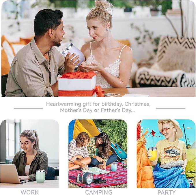 12oz/6 Pack Stainless Steel Wine Tumbler with Lid and Straw, Double Wall Vacuum Insulated Wine Tumbler Glasses, Stemless Travel Mugs for Hot and Cold Drinks, Coffee, Wine, Cocktails（Mix Color-1）