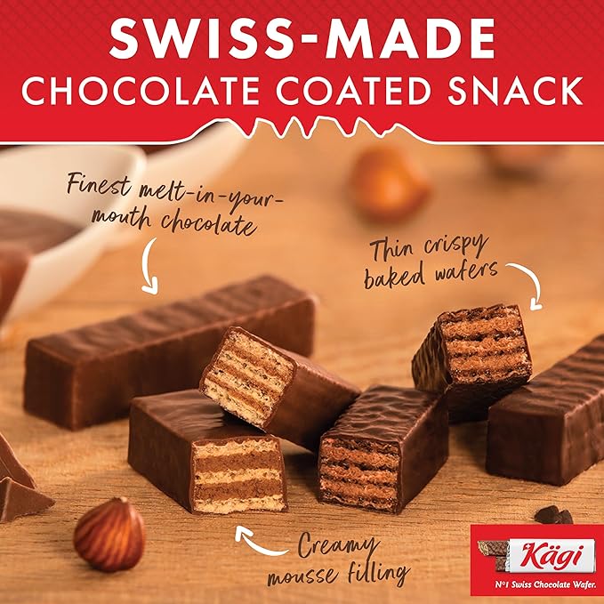 Kägi Swiss Chocolate Covered Wafers Assorted Bag – Crispy Coated, Individually Wrapped Mini-Mix of Classic, Dark & Hazelnut Flavors, 500g Bag