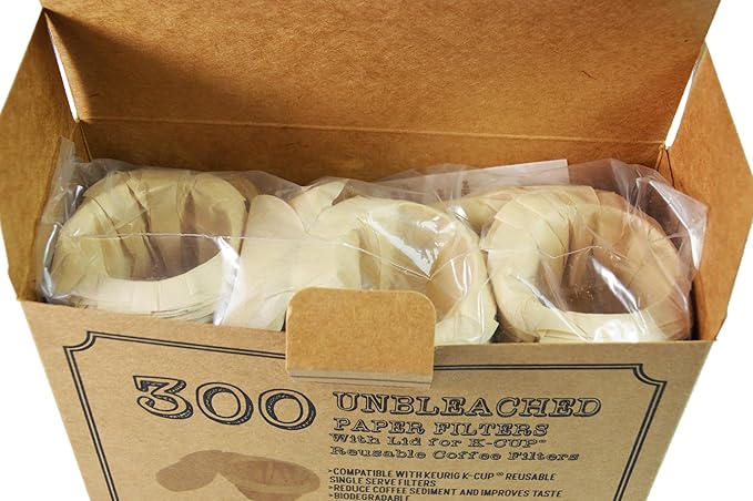 canFly Unbleached Paper Filter with Lid compatible with Keurig k-cup single cup coffer filters compatible with Keurig, Ekobrew, EZ-Cup and other Reusable Coffee Filters (Unbleached 300)