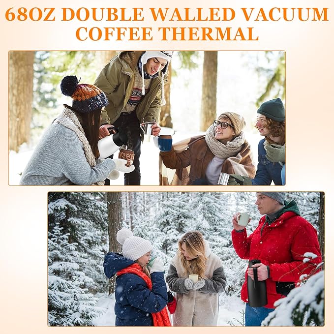 Norme 2 Pcs Thermal Coffee Carafe Insulated Stainless Steel Coffee Carafe for Hot Liquid Vacuum Thermal Pot Creamer Pitcher Dispenser with Brushes Keeping Hot Water Milk(Black, White)