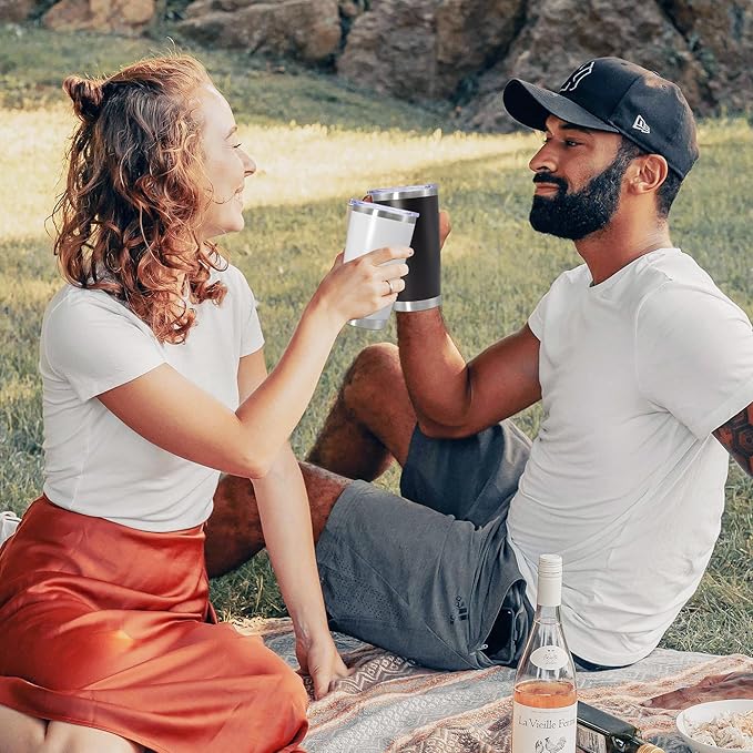 20 oz Tumbler Coffee Travel Tumblers Bulk with Lid Stainless Steel Double Wall Vacuum Insulated Mug Powder Coated Cups fit Car Cupholder for Hot and Cold - White, 4Pack