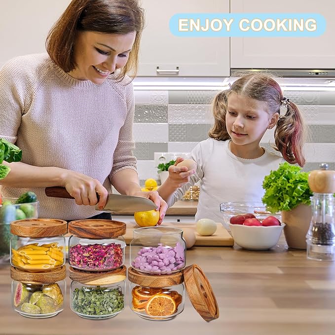 Glass Spice Jar Coffee Sugar Container Airtight Glass Jar Food Storage Canisters Bottle for Kitchen Seasoning Tea Herb Overnight Oats Bar Parfait Snacks (6 * 250ml(8.4oz))