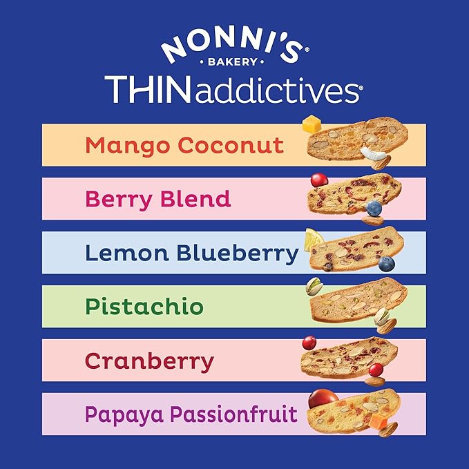 THINaddictives Variety 6 Pack - 6 Flavors w/ 18 Cookies Per Box - Sweet & Crunchy Almond Cookie Thins - Biscotti Italian Cookies - Biscotti Individually Wrapped Cookies - Kosher Coffee Cookie - 4.4 oz