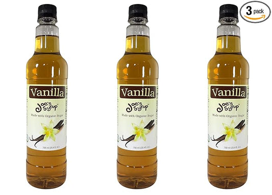 Joe’s Syrup, Organic Sugar, All Natural Vanilla Flavor, 750 ml (3 Pack)