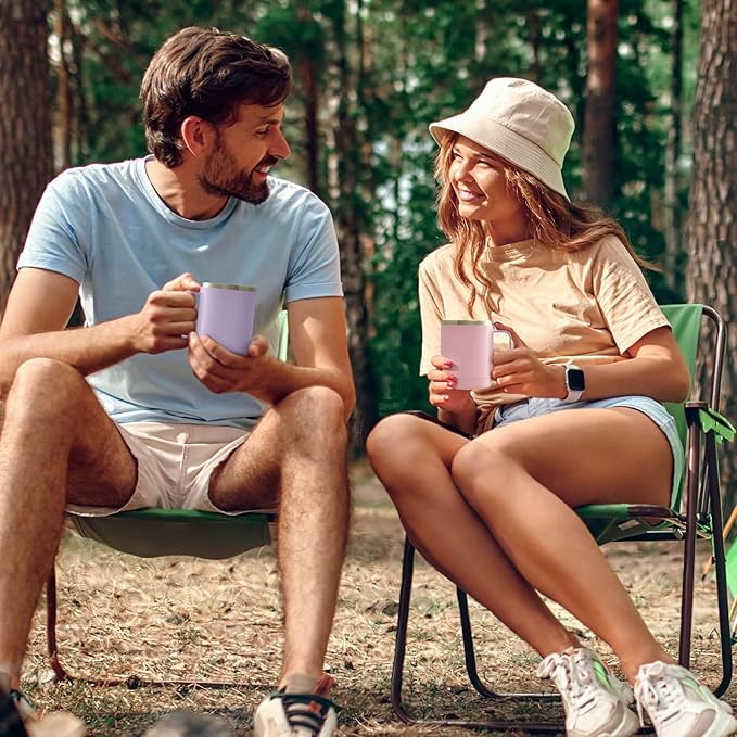 MEWAY 12oz Coffee Mug With Handle and Sliding Lid,Stainless Steel Travel Tumbler Cup with Handle,Double Wall Vacuum Insulated Camping Cup for Hot & Cold Drinks Tea (Pink,Set of 1)