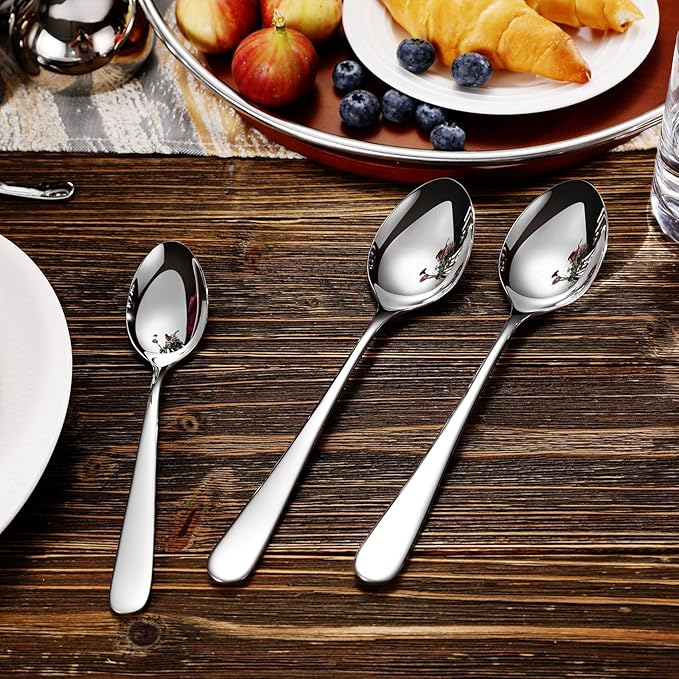 KEAWELL Premium Louise Spoons Set, Set of 4, 18/10 Stainless Steel, Exceptional mirror finish, Dishwasher Safe (9“ Serving Spoon)