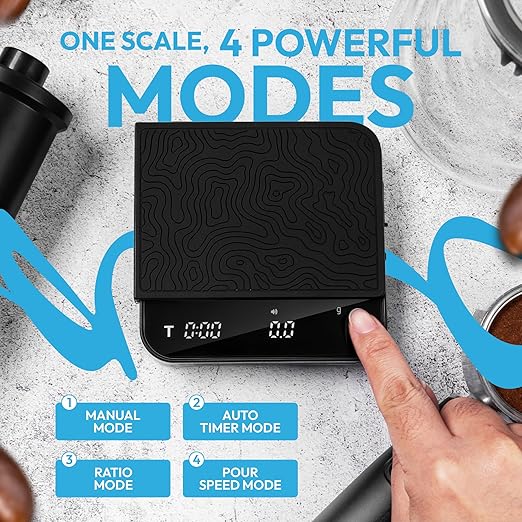 Mini Coffee Scale with Timer – Digital Barista Weight Scale with Designer-Patterned Tamper Mat, 0.1g High Precision, Portable & Rechargeable for Espresso, Pour Over, Drip, and Kitchen Brewing Use