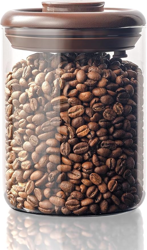 Glass Coffee Bean Jar 900 ml – Pop Top Air Tight Coffee Bean Container with CO2 Valve, 11 oz Coffee Storage Airtight Canister