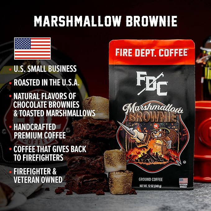 Fire Department Coffee - Gives Back to Firefighters - Marshmallow Brownie Ground Coffee - Roasted in the USA - Ground - Medium Roast - Veteran Owned 12 oz