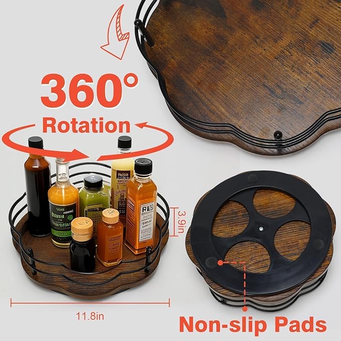 Rotating Coffee Syrup Rack Organizer 9 Bottles, Syrup Dispenser Holder for Coffee Bar Countertop Accessories, Turntable Tabletop Wine Display (Bottles Not Included)