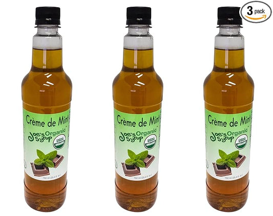 Joe’s Syrup Organic Flavored Syrup, Organic Crème de Mint, 750 ml (3 Pack)