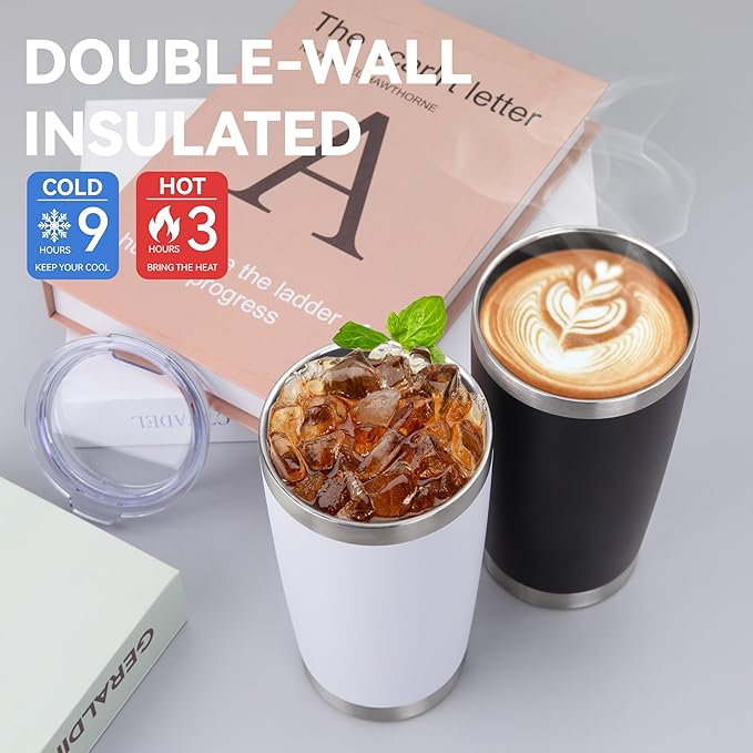 HASLE OUTFITTERS 20oz Stainless Steel Tumblers Bulk, Insulated Travel Cup with Lid, Double Wall Vacuum Coffee Mug for Cold & Hot Drinks 4 Pack, Light Pink