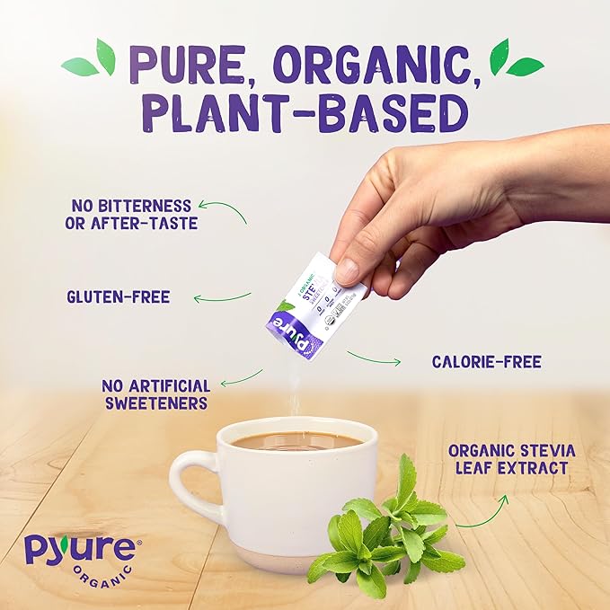 Pyure Organic Stevia Packets | Zero Calorie Sweetener for Coffee, and Baking | Granulated Stevia Sugar Substitute | Plant-Based, Keto, Diabetic & Paleo Friendly | USDA Organic, Non-GMO | 1000 Packets