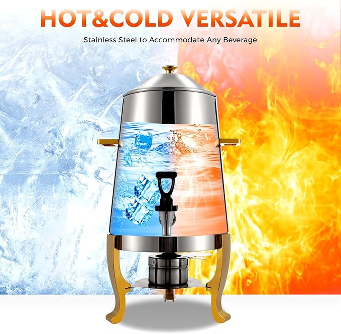 YIYIBYUS 3.5 Gallon Hot Beverage Dispenser, Stainless Steel Coffee Urn Chafer w/Two Heating Methods, Hot Drinks Dispenser for Milk Coffee Tea Water Juice - Parties Event Buffet Catering