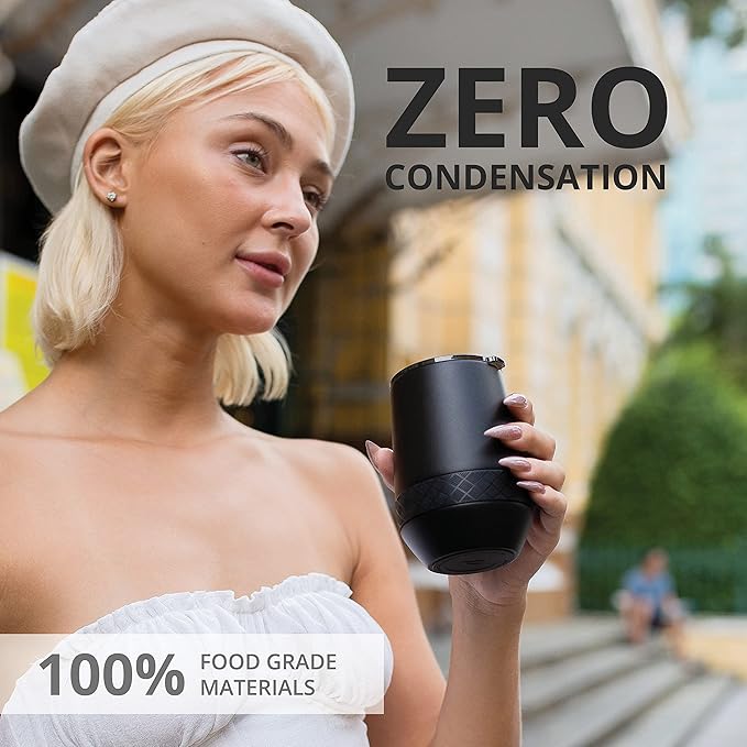 Elemental Recess Wine Tumbler - Triple Wall Insulated Stainless Steel Coffee Mug for Hot & Cold Drinks - Portable Cup with Shatterproof Sip Lid for Camping, Outdoor & Travel - 10oz - Black