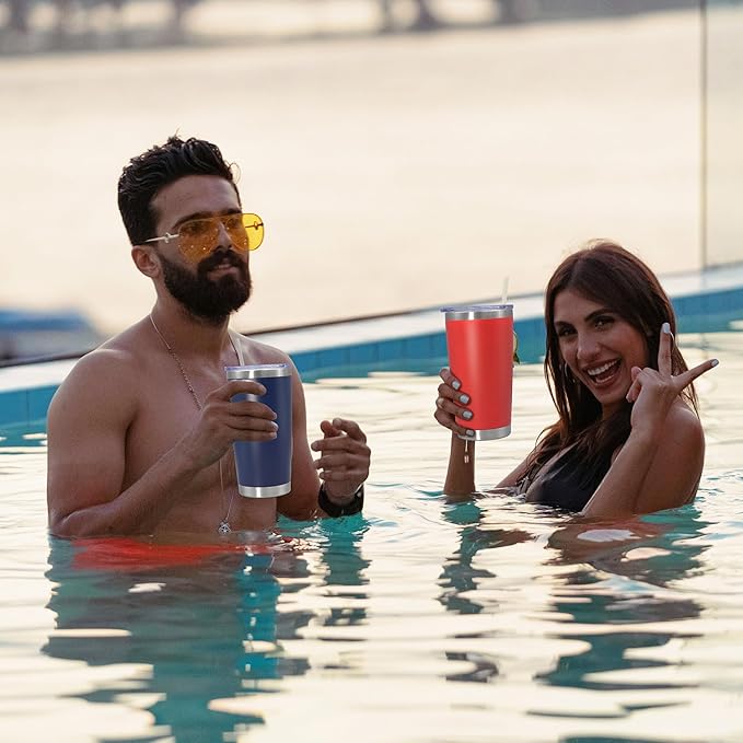 20 oz Tumbler Coffee Travel Tumblers Bulk with Lid Stainless Steel Double Wall Vacuum Insulated Mug Powder Coated Cups fit Car Cupholder for Hot and Cold - Navy, 12Pack