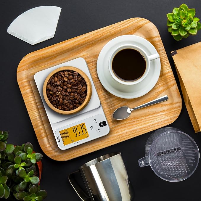 Polit Brewly Digital Coffee Scale with Timer｜6.6lb/3000g Espresso Scale 0.1g/0.005oz Triple-Range Precision｜USB-C or Battery｜Dual Timer Modes｜Small Travel Kitchen Scale for Pour-Over, Brewing & Baking