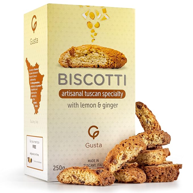 Gusta Authentic Soft Biscotti Cookies Made in Tuscany, Italy - Ginger and Lemon - Original Two Bites Size - All Natural Ingredients - Fresh & Genuine Italian Dessert Treats - 8.82oz