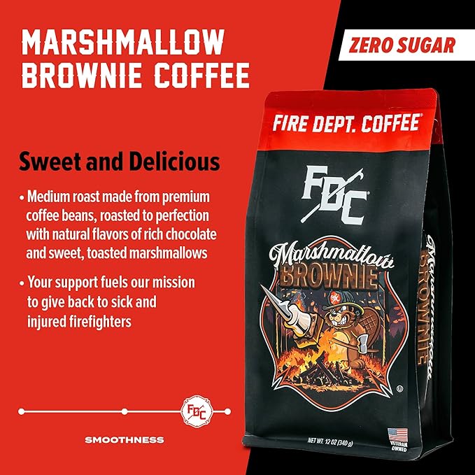 Fire Department Coffee - Gives Back to Firefighters - Marshmallow Brownie Ground Coffee - Roasted in the USA - Ground - Medium Roast - Veteran Owned 12 oz