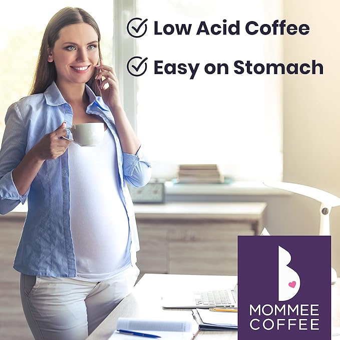 Mommee Coffee Full Caf Low Acid Whole Organic Coffee Beans - 100% Arabica Organic Full Caff Coffee Beans with Smooth Caramel Flavor - Medium Roast - 11 oz