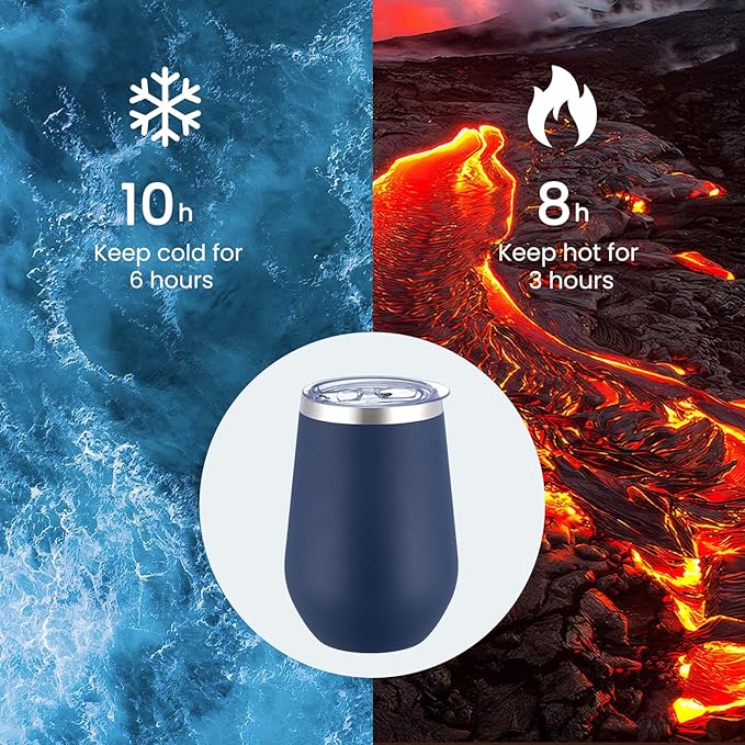 MEWAY 12oz Stainless Steel Wine Tumbler with Lid - Double Wall Vacuum Insulated Swig cups for Hot and Cold Drinks, Ideal for Coffee, Wine, Beer, gifts for Women under 10 dollars(Navy,Set of 4)