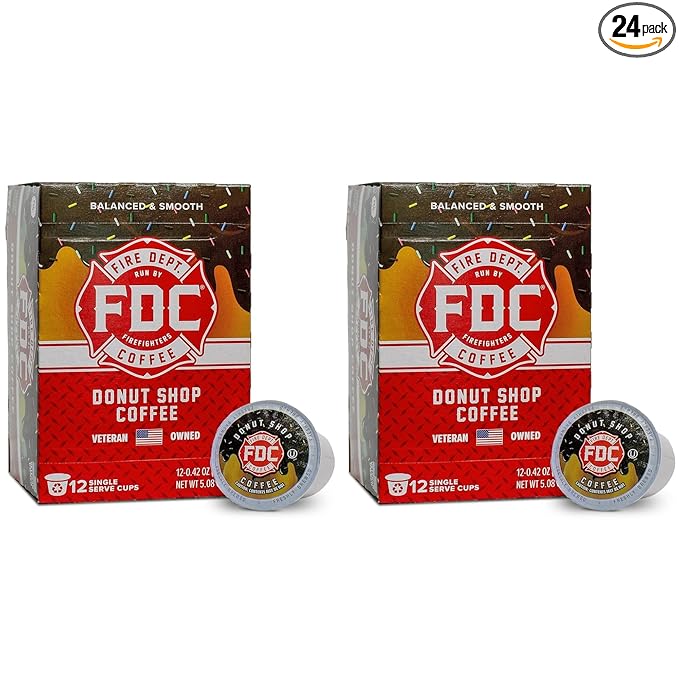 Fire Department Coffee - Gives Back to Firefighters - Donut Shop Coffee Pods - Medium Roast - Sweet & Smooth - Roasted in the USA - Veteran Owned - 24 Single Pods
